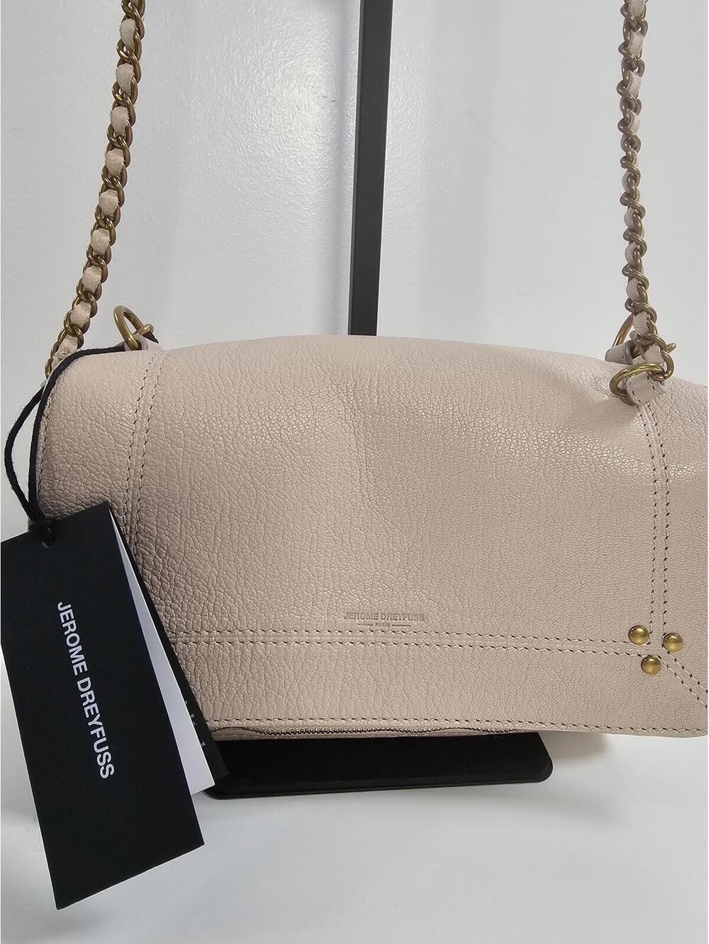 Jerome Dreyfuss Beige Leather Crossbody Bag with Gold Chain Strap